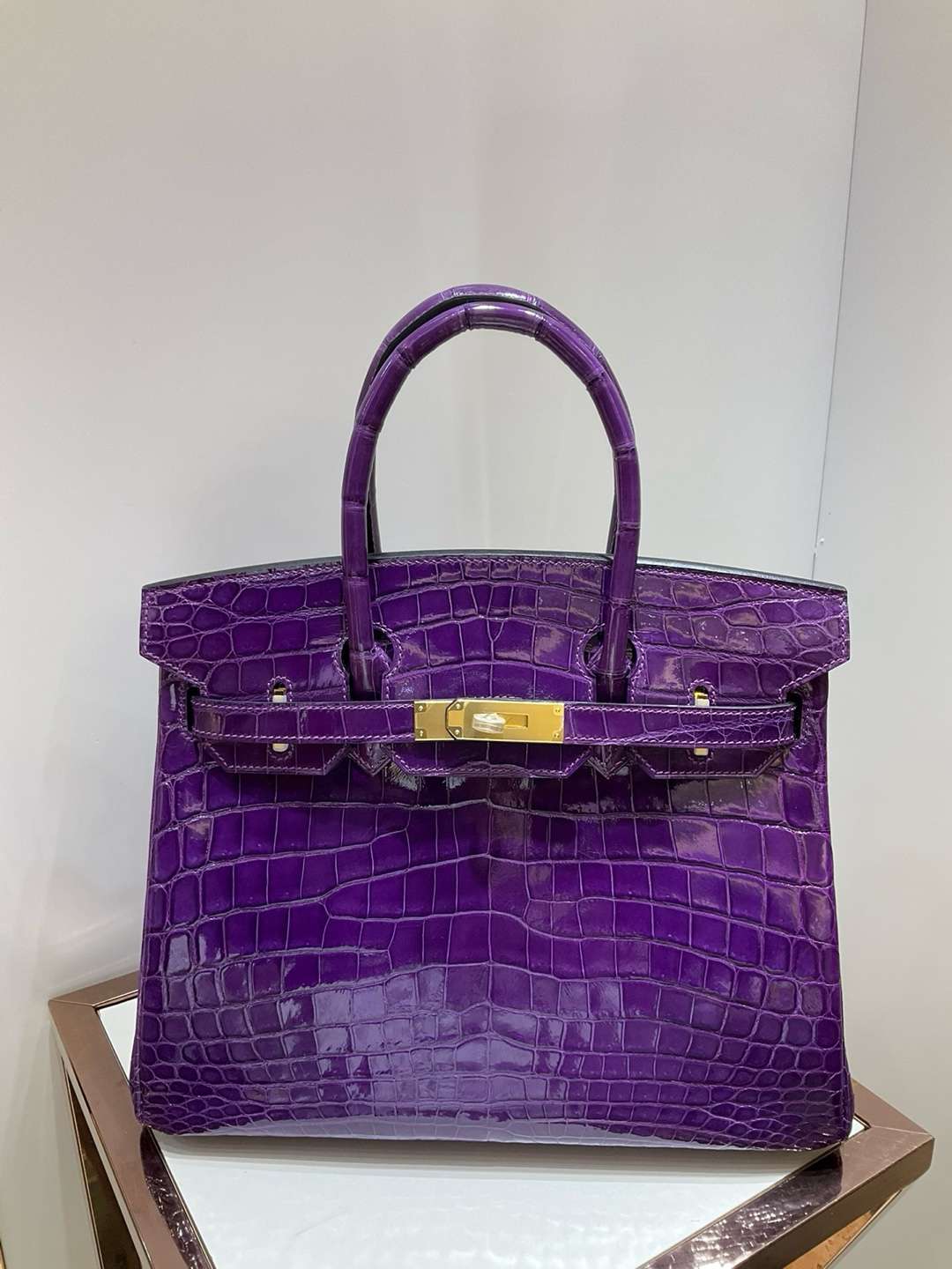 Hermes Birkin 30 shiny Niloticus Crocodile 9G Amethyst
